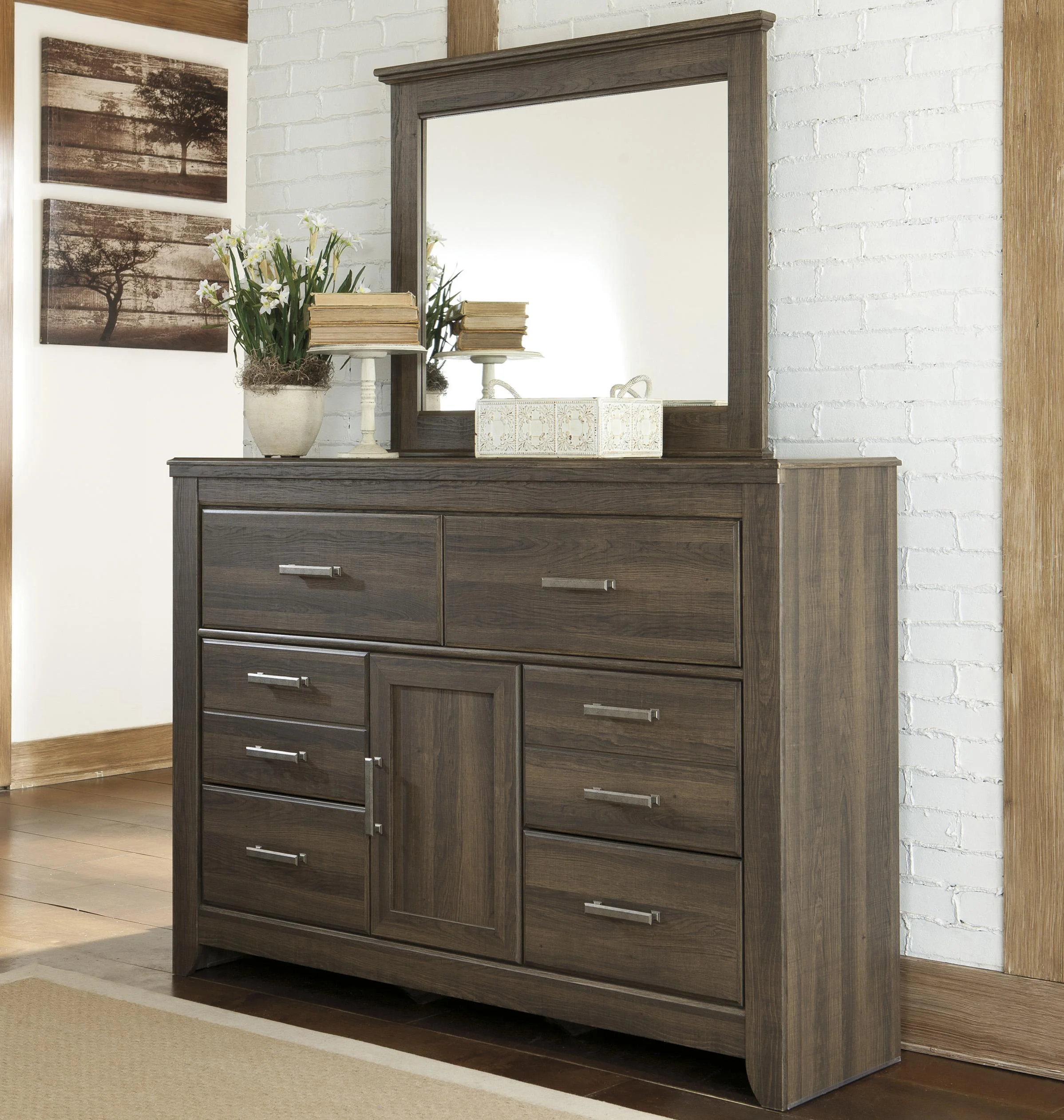 Ashley Signature Design Juararo B251B1 6Drawer & 1Door Dresser and Mirror Set Dunk & Bright